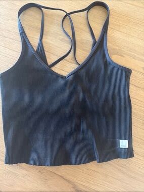 Vuori Black Ribbed Crisscross Cropped Camisole